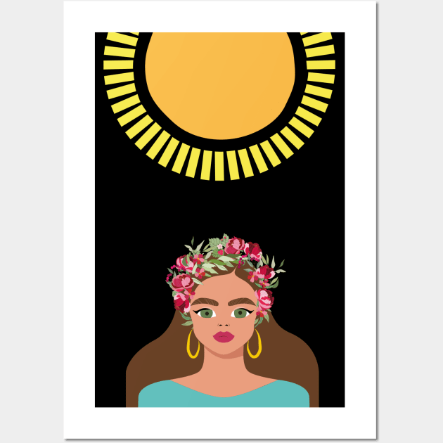 Sunset with Homage to Frida Kahlo mexican women Wall Art by Maia Pretty Designs